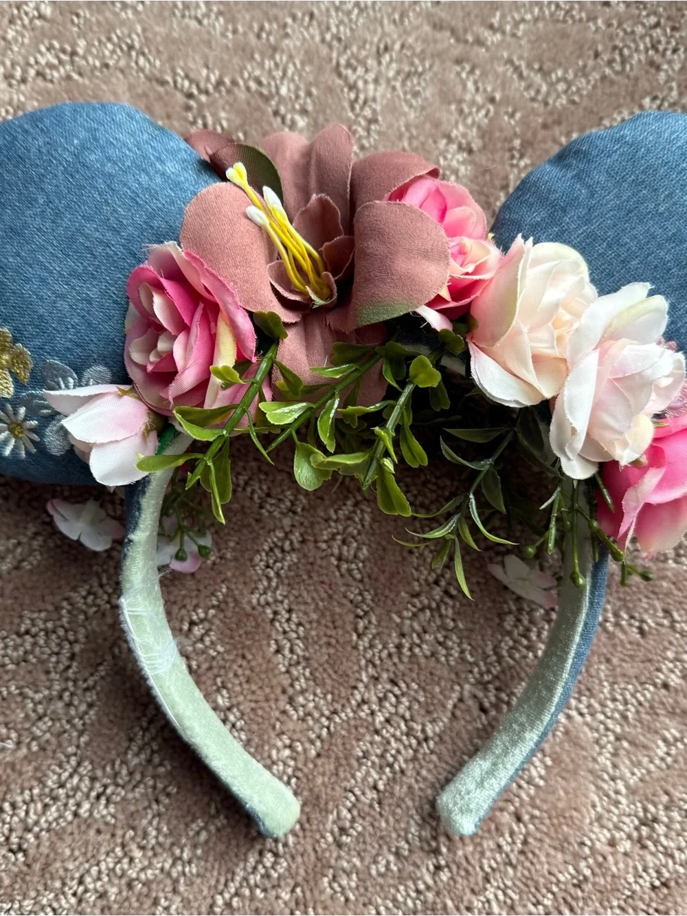 Disney Floral Minnie Ear Headband in Denim Blue and Pink